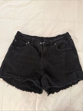 aerie Black Distressed High-Rise Jean Shorts